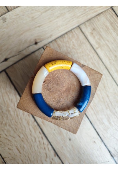 Bracelet GEORGES "capsule fête" - bleu marine, moutarde et doré