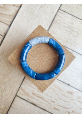 Bracelet GEORGES bleu marine paillettes argentées
