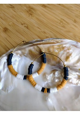 Boucles d'oreilles CHARLOTTE - bleu marine et moutarde