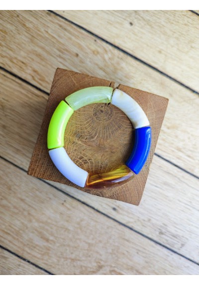 Bracelet GEORGES jaune fluo, marron et bleu roi