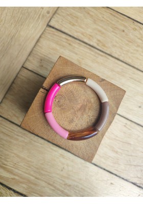 Bracelet GEORGETTE rose fuchsia et marron