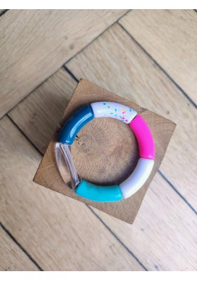 Bracelet GEORGES rose fluo, bleu canard et tursuoise