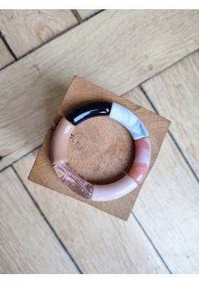 Bracelet GEORGES noir, camel et vieux rose