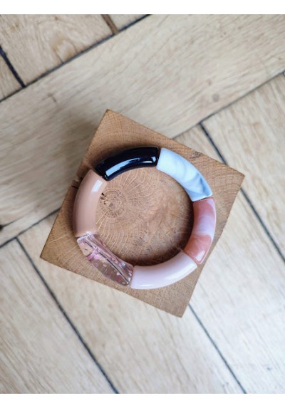Bracelet GEORGES noir, camel et vieux rose