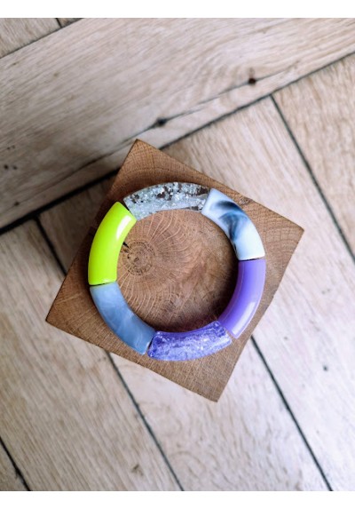 Bracelet GEORGES "capsule fête" - lila, jaune fluo et argent