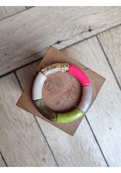 Bracelet GEORGES "capsule fête" - corail fluo, vert et doré