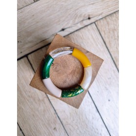 Bracelet GEORGES "capsule fête" - vert bouteille, moutarde et doré