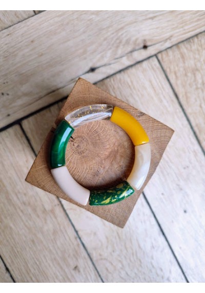 Bracelet GEORGES "capsule fête" - vert bouteille, moutarde et doré