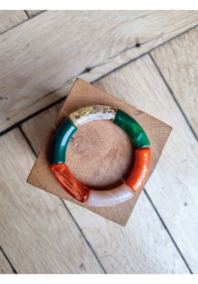 Bracelet GEORGES "capsule fête" - vert bouteille, orange et doré