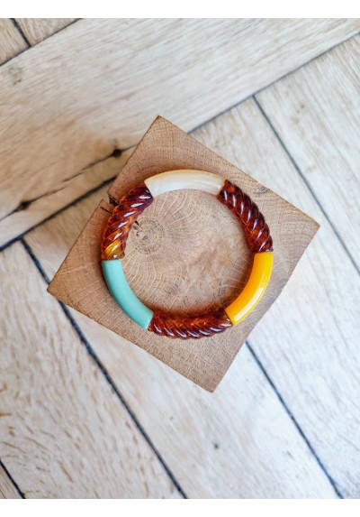 Bracelet GINNY moutarde et vert kaki