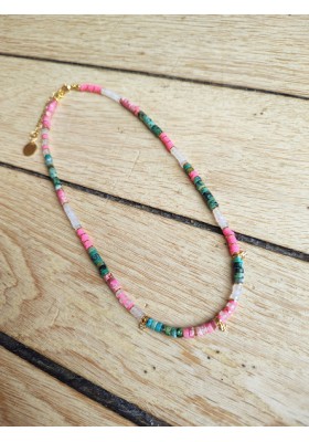 Collier MARIE - rose et turquoise