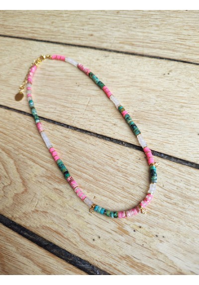 Collier MARIE - rose et turquoise