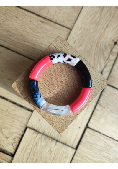 !!! NEW !!! Bracelet GEORGES léopard noir et rose fluo