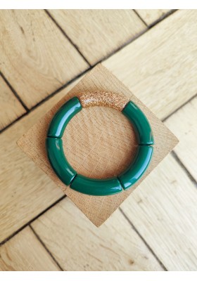 Bracelet GEORGES vert bouteille pailettes dorées