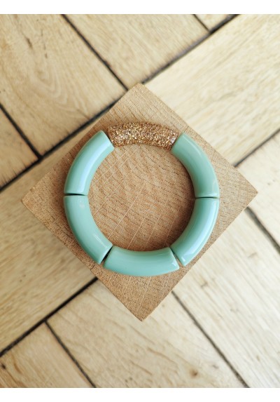 Bracelet GEORGES vert grisé paillettes dorées