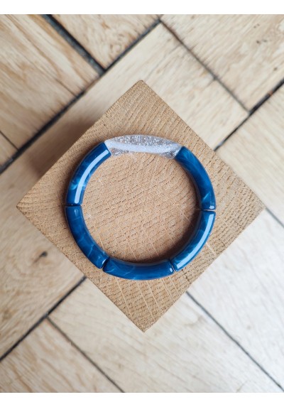 Bracelet GEORGETTE paillettes bleu marine et argent