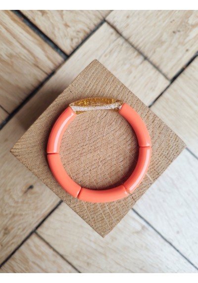 Bracelet GEORGETTE paillettes orange fluo et doré