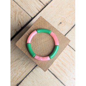 Bracelet GEORGETTE bicolore vert prairie et rose marbré