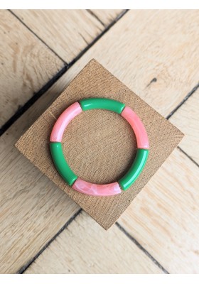 Bracelet GEORGETTE bicolore vert prairie et rose marbré