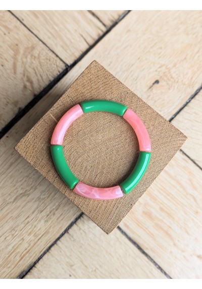 Bracelet GEORGETTE bicolore vert prairie et rose marbré