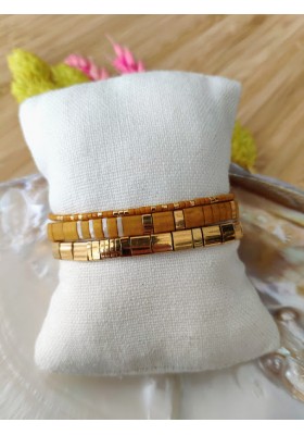 BRACELET CAMILLE x CLYDE - lot de 3 moutarde et doré