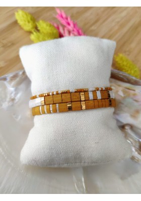 BRACELET CAMILLE x CLYDE - lot de 3 moutarde et écru