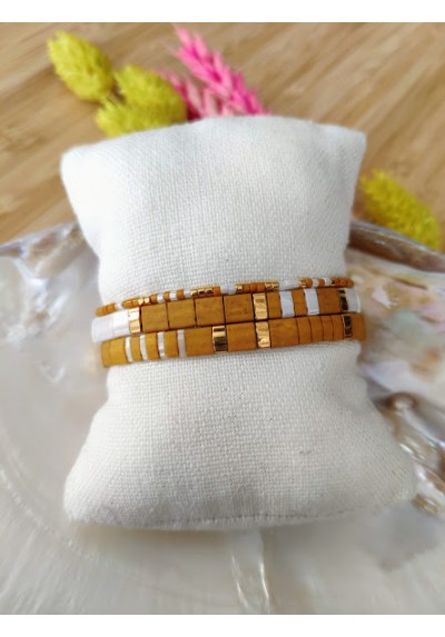BRACELET CAMILLE x CLYDE - lot de 3 moutarde et écru