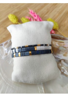 BRACELET CAMILLE x CLYDE - lot de 3 bleu marine et écru