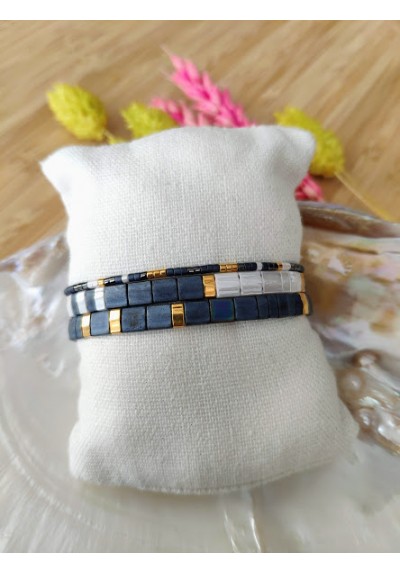 BRACELET CAMILLE x CLYDE - lot de 3 bleu marine et écru