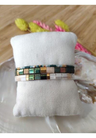 BRACELET CAMILLE x CLYDE - lot de 3 vert et doré