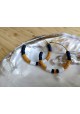 Boucles d'oreilles CHARLOTTE - bleu marine et moutarde