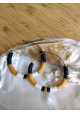 Boucles d'oreilles CHARLOTTE - bleu marine et moutarde